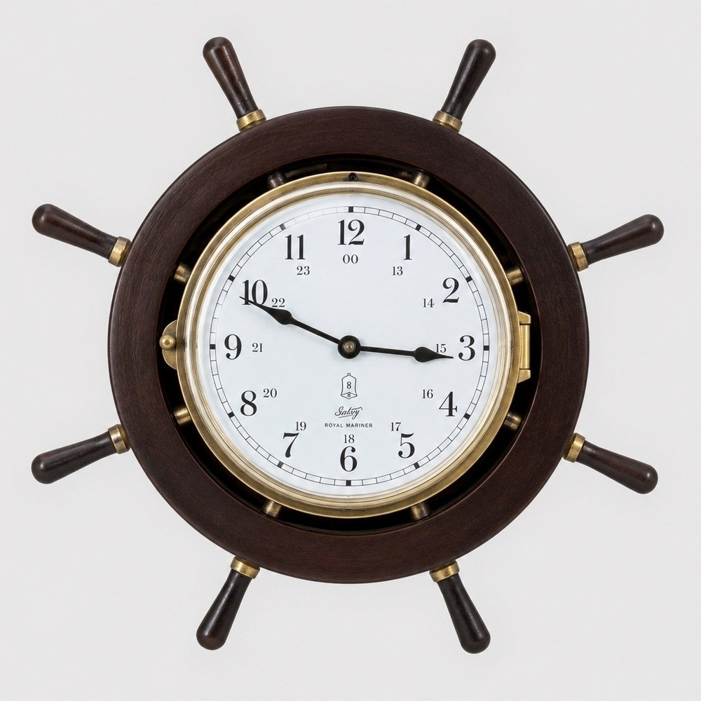 Vintage Schatz Royal Mariner Ships Wheel Clock West Germany Brass Wood Nautical